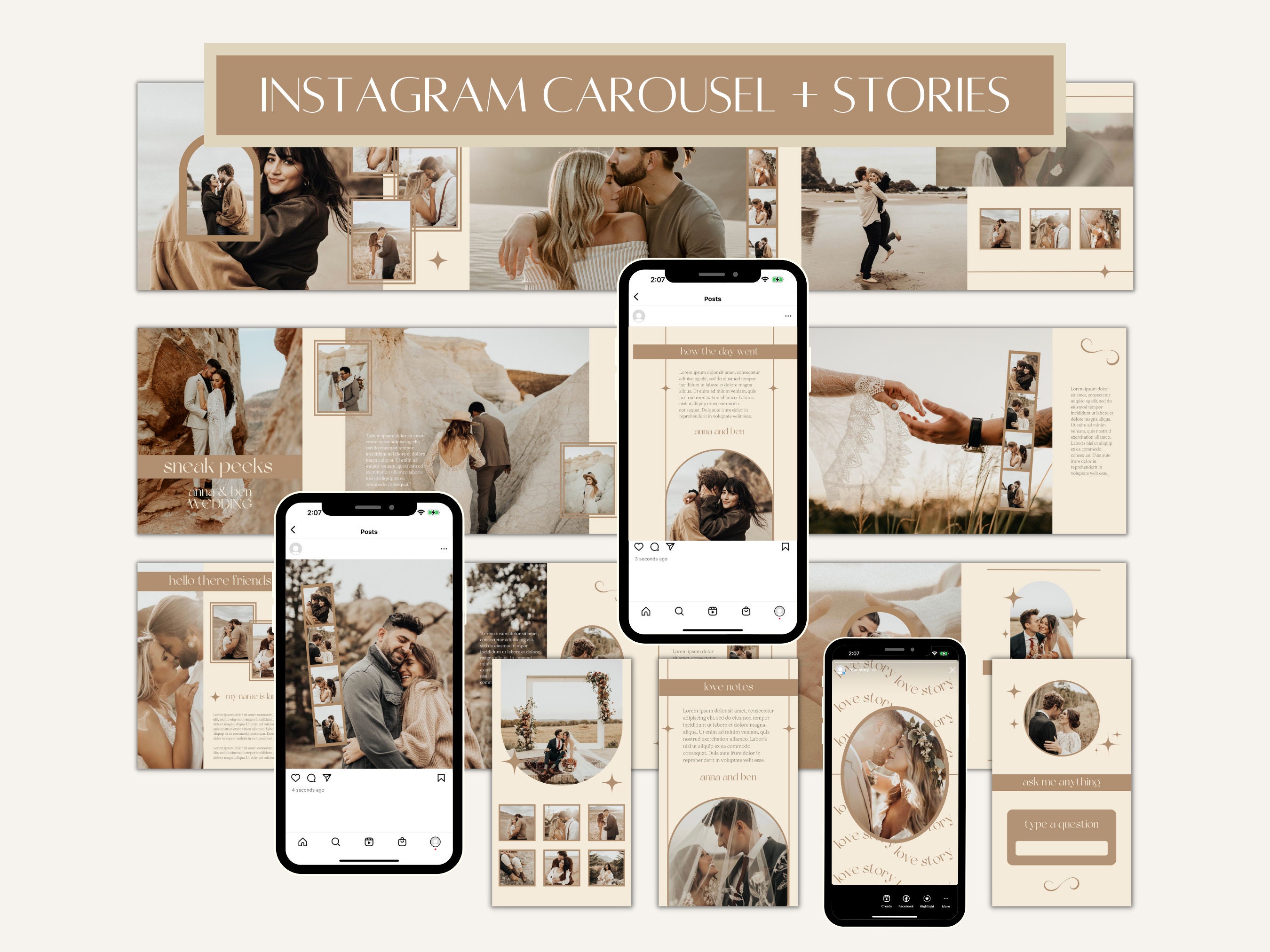 CANVA Boho Instagram Bundle Pack for Photographers, IG Post Carousel ...