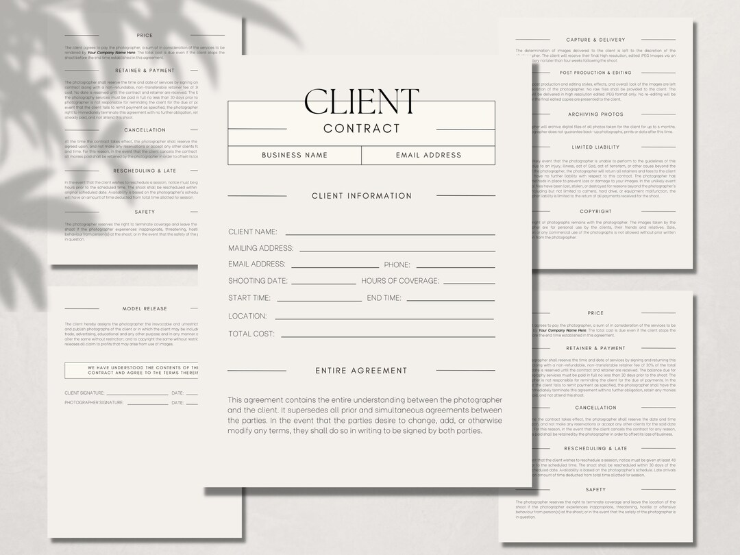 Client Contract Form Session Photography Client Contract Template, Canva Modern Contract ...