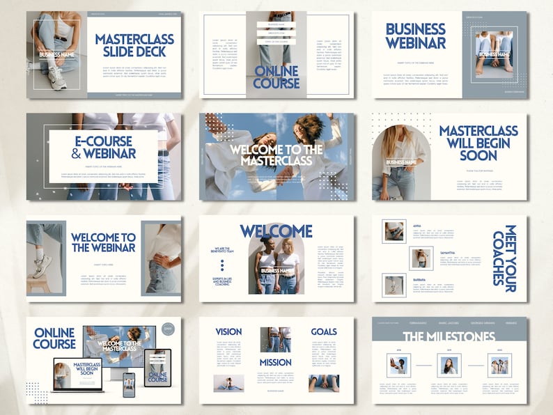 Online Course Welcome Module Examples CANVA Business Life Coach Masterclass Template, Webinar Presentation ...