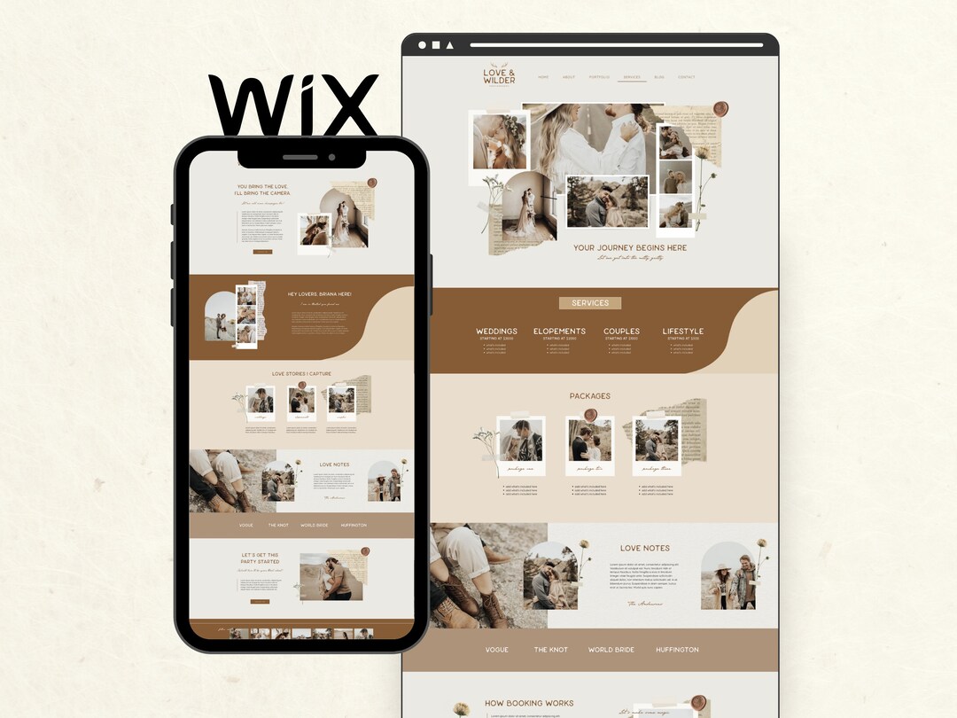 Wix Website Template for Wedding Photographer, Boho Website Design ...