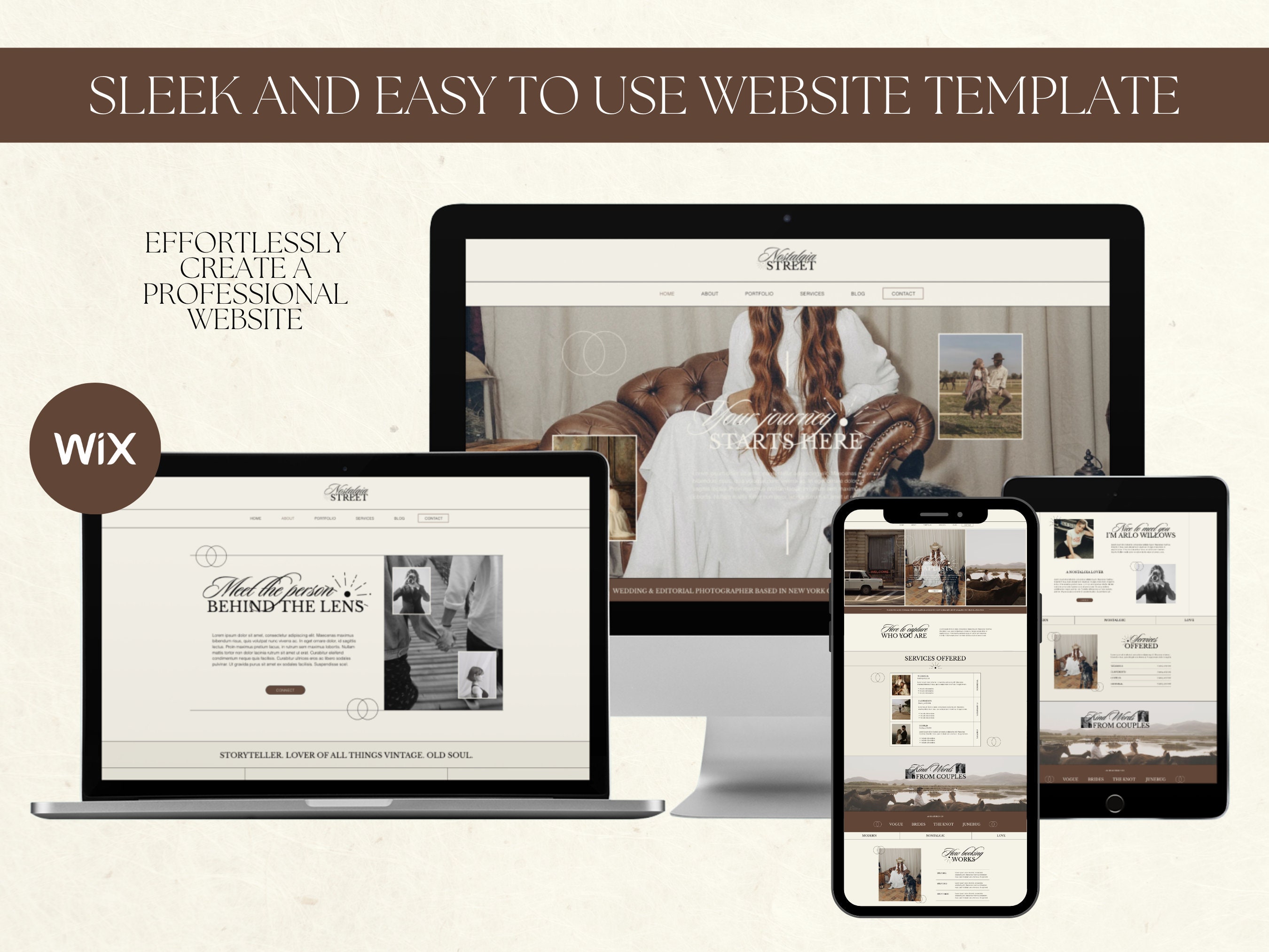 Wix Website Template for Wedding Photographer, Modern Editorial Brown ...