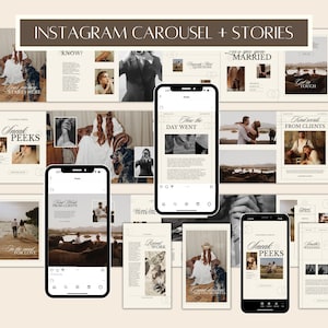 CANVA Modern Instagram Bundle Pack for Photographer, IG Post Carousel & Stories, Engagement Booster, Seamless Marketing Slides, Social Media