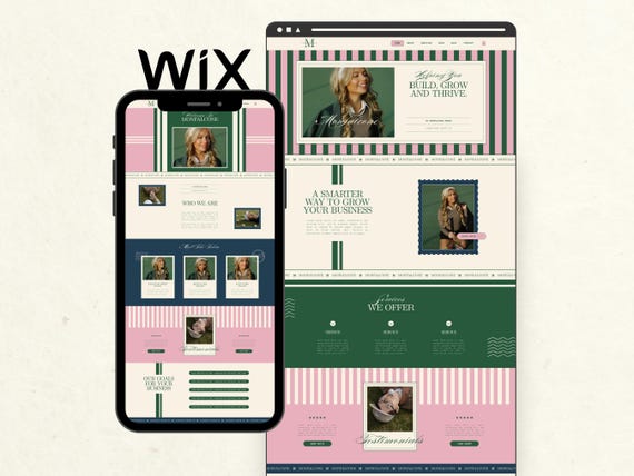 Wix Website Template for Service Providers, Creative Small Business Site, Modern Aesthetic, Professional Web Design, Pink Green Branding