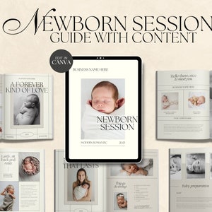 CANVA Modern Newborn Session Client Guide with Content, Pre-written Welcome Guide, Editable Photographer Guide with Copy, Magazine Template