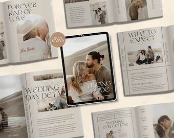 Könnte beinhalten: Ein Preisführer für Hochzeitsfotografie mit einem Paar in einer Wüstenlandschaft. Der Leitfaden enthält Informationen zu den Details des Hochzeitstages, den Preisen und was zu erwarten ist. Der Leitfaden ist im minimalistischen Stil mit einer neutralen Farbpalette gestaltet.