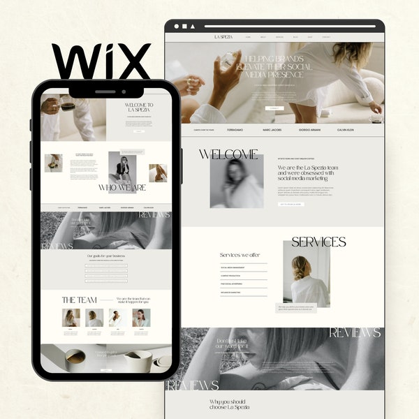 Modèle de site Web Wix pour petites entreprises, agence Social Media Manager, design minimaliste moderne, modèles Wix créatifs, conception de sites Web Wix
