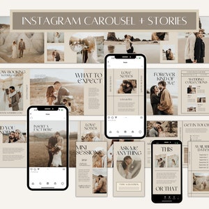 CANVA Modern Instagram Bundle Pack for Photographer, IG Post Carousel & Stories, Engagement Booster, Seamless Marketing Slides, Social Media