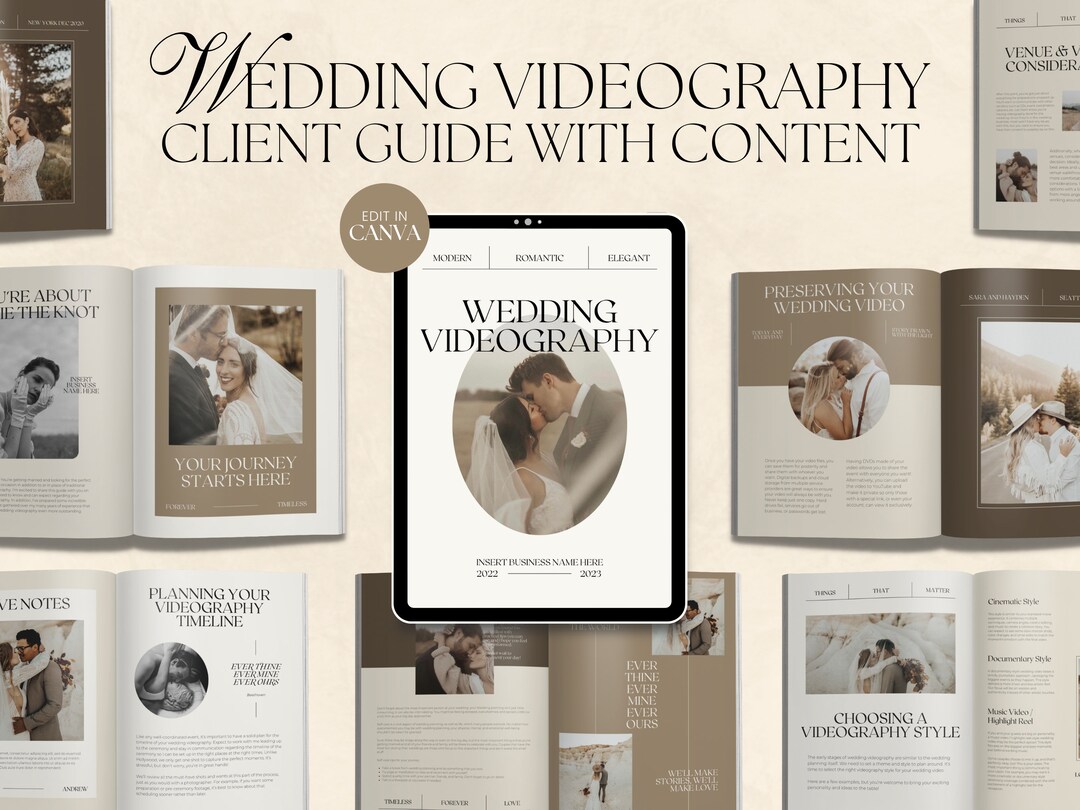 CANVA Modern Wedding Videography Client Guide With Content, Pre-written Welcome Guide, Editable ...