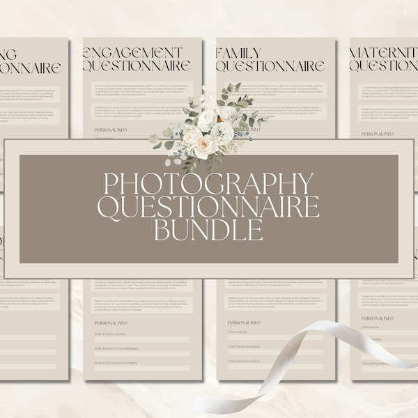 Photography Session Client Questionnaire Form Bundle, Wedding, Engagement, Maternity, Newborn, Family, Senior, Boudoir, Canva Modern