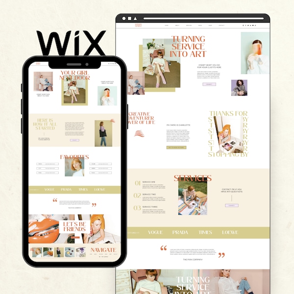 Wix Website Template for Creative Entrepreneurs Life Coach Influencer Blogger Mentor Beauty, Colorful Retro Design, Service Business Website