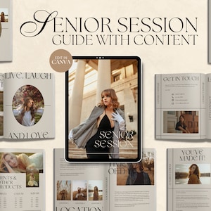 CANVA Modern Senior Session Guide with Content, Pre-written Welcome Guide, Editable Photography Guide with Copy, Magazine Template