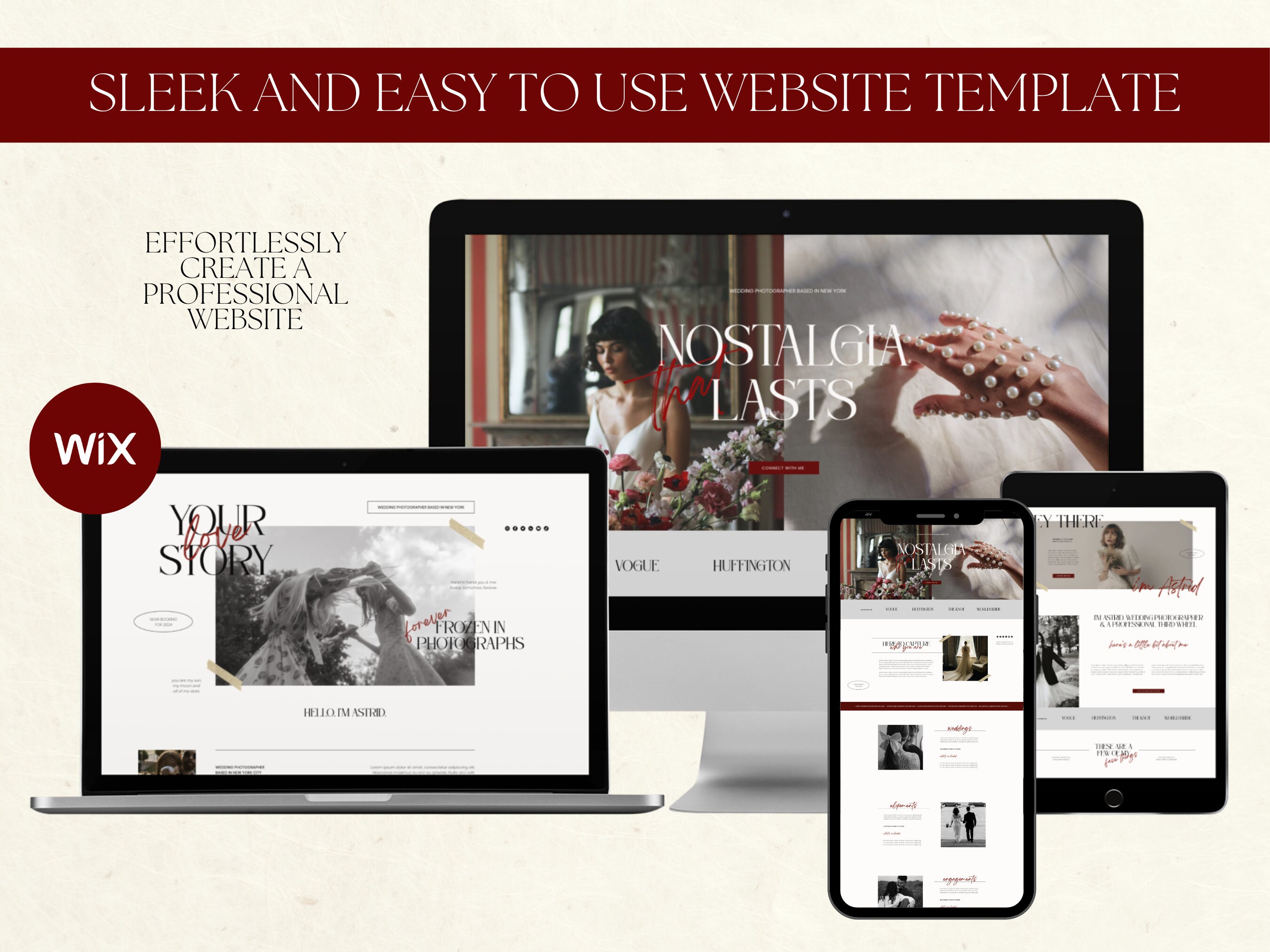 Wix Website Template for Wedding Photographer, Modern Editorial Red ...