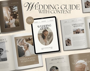 CANVA Modern Wedding Photography Client Guide with Content, Pre-written Welcome Guide, Editable Elopement Magazine Template with Copy