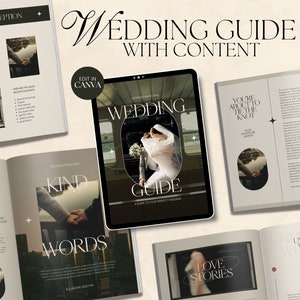 Guida per il cliente CANVA Modern Wedding Photography con contenuto, guida di benvenuto pre-scritta, modello di rivista di fuga modificabile con copia