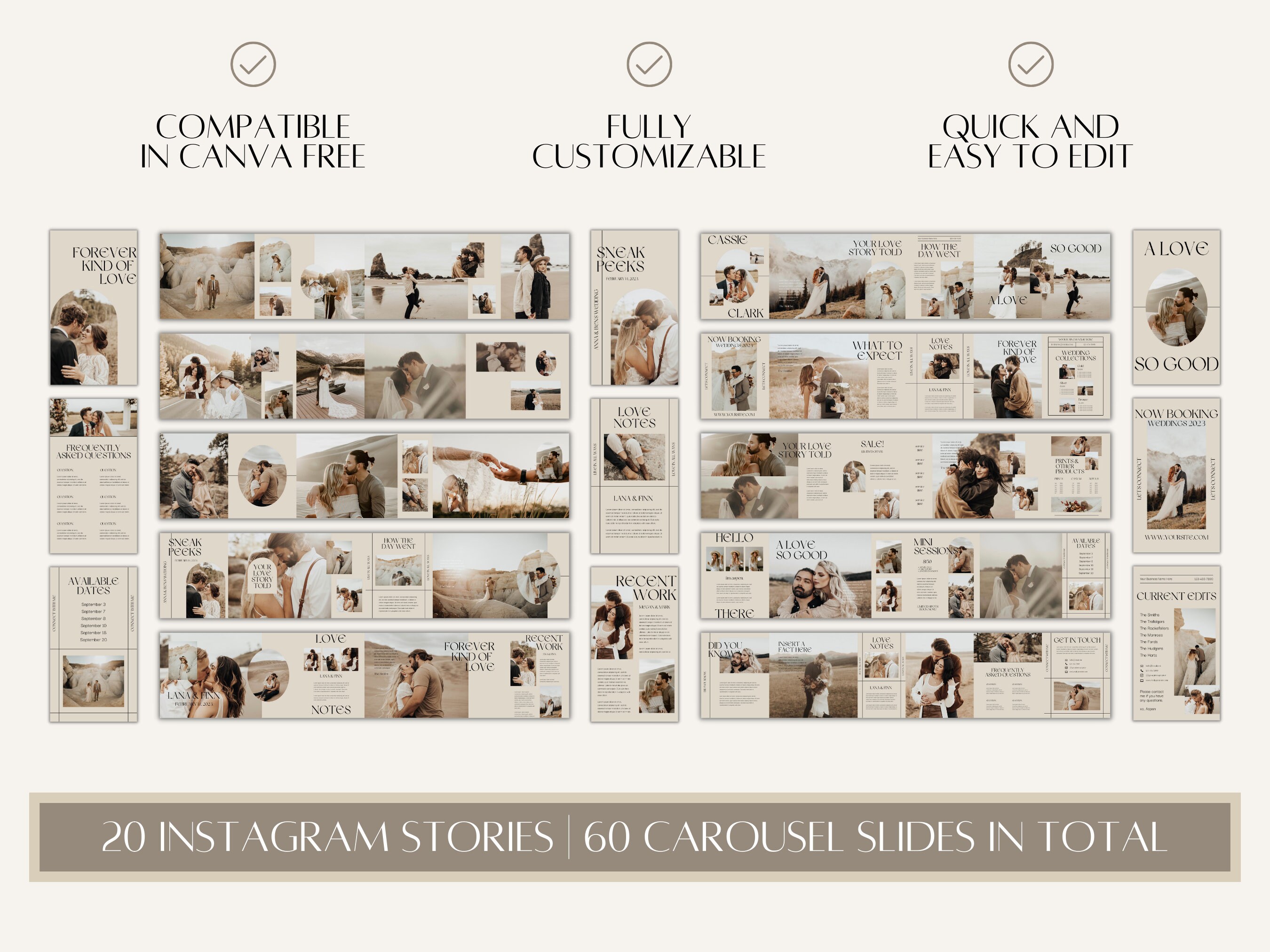 CANVA Modern Instagram Bundle Pack for Photographer, IG Post Carousel ...