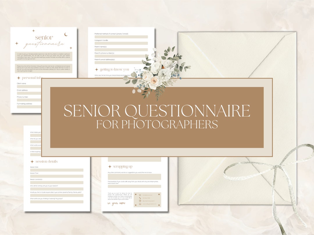 Senior Session Photography Client Questionnaire Form, Canva Boho Editable Questionnaire ...