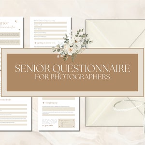 Senior Session Photography Client Questionnaire Form, Canva Boho Editable Questionnaire, Photographer Business Form