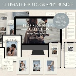 Pacote de fotografia CANVA Ultimate, guias modernos pré-escritos do cliente, modelos de e-mail, cartão de visita, história IG, contratos, questionário