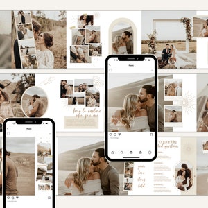 CANVA Boho Instagram Post Carousel, Editable IG Templates Photographers, Engagement Booster Puzzle, Seamless Marketing Slides, Social Media