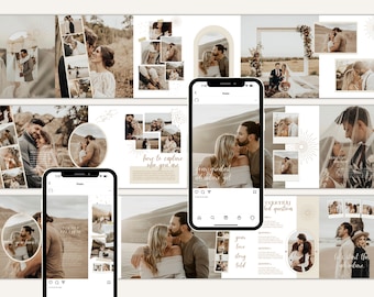 CANVA Boho Instagram Post Carousel, Editable IG Templates Photographers, Engagement Booster Puzzle, Seamless Marketing Slides, Social Media