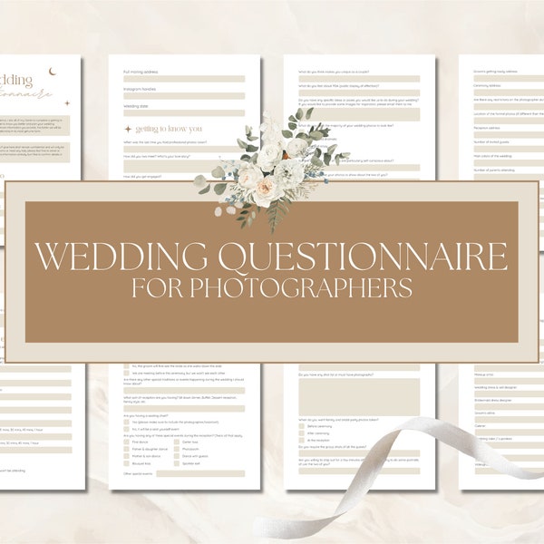 Wedding Photography Client Questionnaire Form, Canva Boho Editable Questionnaire, Photographer Business Form, Wedding Client Checklist