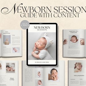 CANVA Modern Newborn Session Client Guide with Content, Pre-written Welcome Guide, Editable Photographer Guide with Copy, Magazine Template