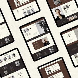 May include: Multiple tablet screens displaying a website for a photography studio. The website features images of models, text about the studio's services, and a call to action to book a session.