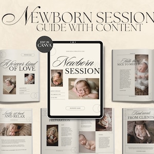 CANVA Modern Newborn Session Client Guide with Content, Pre-written Welcome Guide, Editable Photographer Guide with Copy, Magazine Template