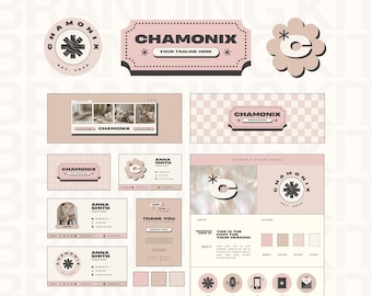 Canva Branding Kit Template, Modern Pink Branding, Editable Logo, Business Card, Email Signature, Thank You Card, Facebook Youtube X Cover