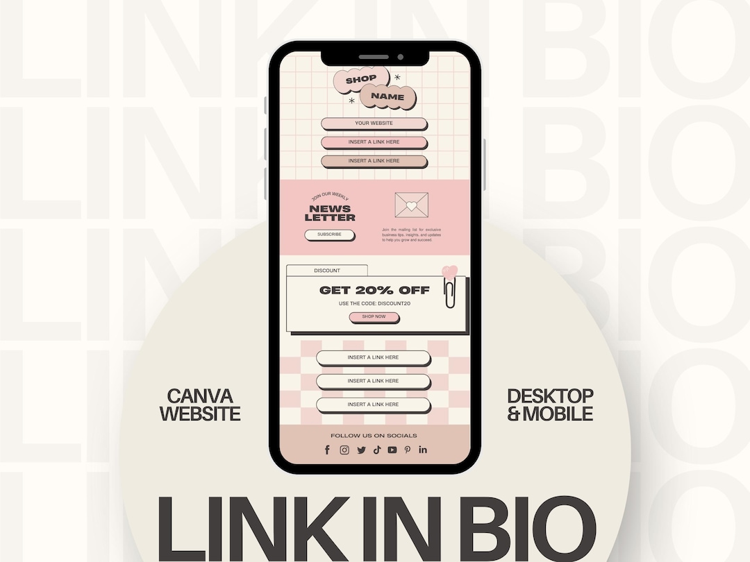 Canva Link in Bio Template, Editable Website Template, Modern Pink ...