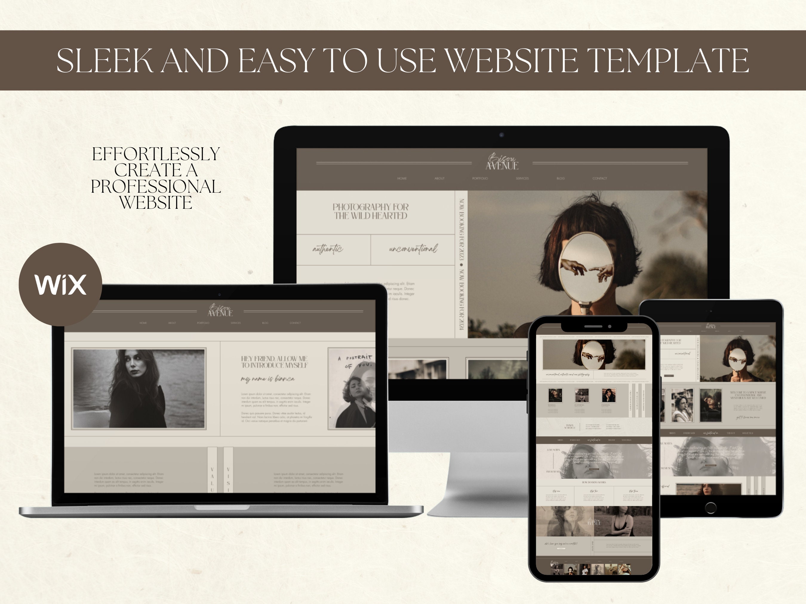 Wix Website Template for Wedding Photographer, Modern Luxe Brown