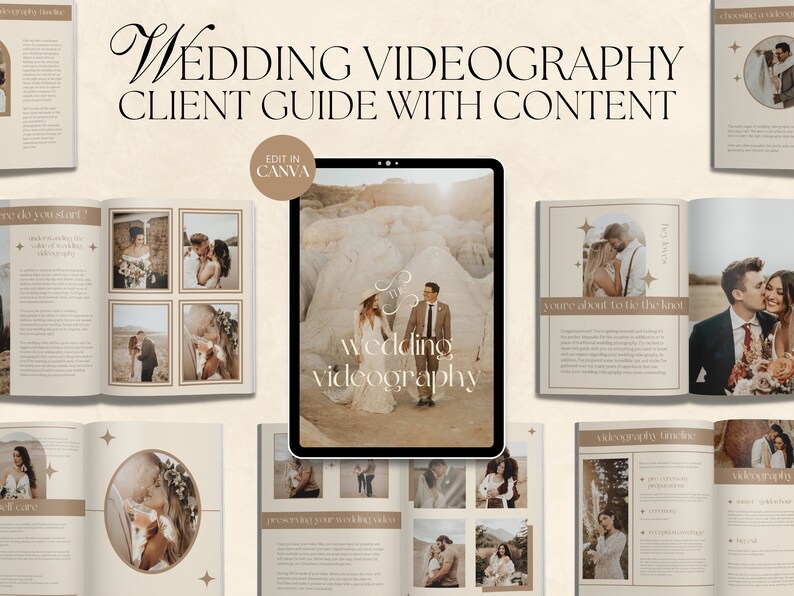 CANVA Boho Wedding Videography Client Guide With Content, Pre-written Welcome Guide, Editable ...