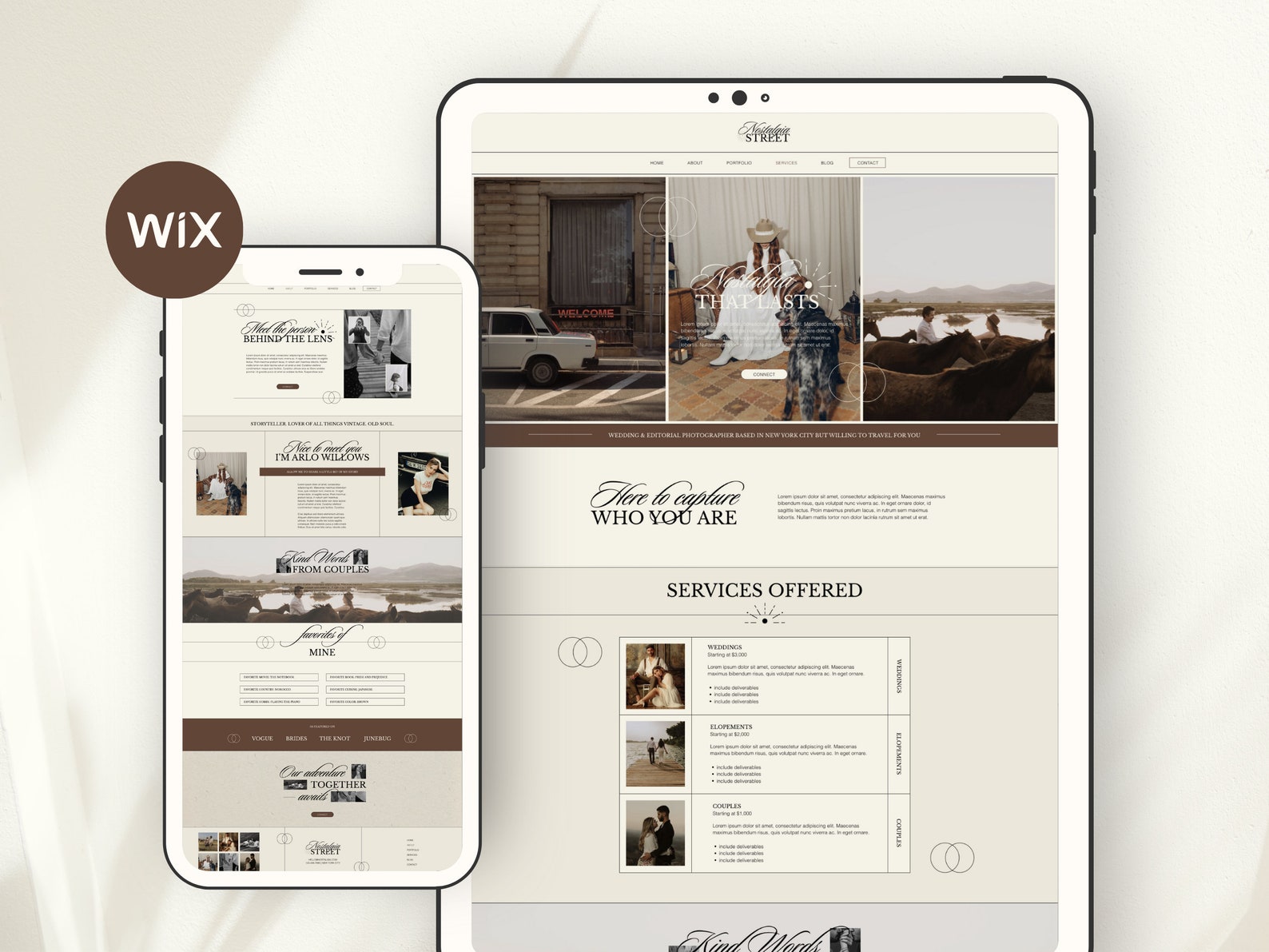 Wix Website Template for Wedding Photographer, Modern Editorial Brown ...