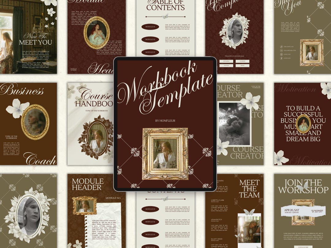 Canva Workbook Template for Coaches &amp; Course Creators, Ebook Worksheets, Floral Vintage, Modern ...
