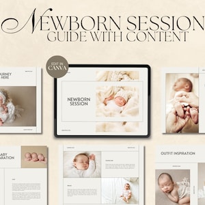 CANVA Modern Newborn Session Client Guide with Content, Pre-written Welcome Guide, Editable Photographer Guide with Copy, Magazine Template