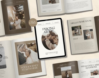 Meadow | CANVA Modern Wedding Photography Pricing Guide Magazine Template Photographer Brochure Editable Elopement Welcome Guide Booklet