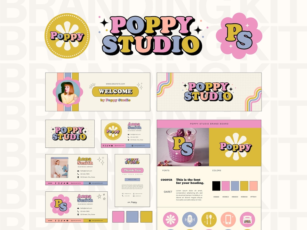 Canva Branding Kit Template, Colorful Retro Branding, Editable Logo ...