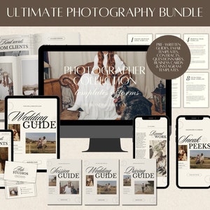 Pacote de fotografia CANVA Ultimate, guias modernos pré-escritos do cliente, modelos de e-mail, cartão de visita, história IG, contratos, questionário