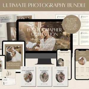 Pacote de fotografia CANVA Ultimate, guias modernos pré-escritos do cliente, modelos de e-mail, cartão de visita, história IG, contratos, questionário