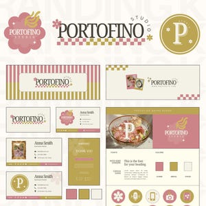 Canva Branding Kit Template, Pink Green Branding, Editable Logo, Business Card, Email Signature, Thank You Card, Facebook Youtube X Cover