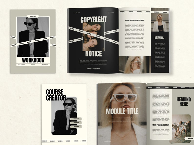 May include: A black and white workbook with the word "WORKBOOK" in bold white text. The cover features a black and white photo of a person wearing sunglasses and a black jacket. The image is surrounded by black and white police tape.