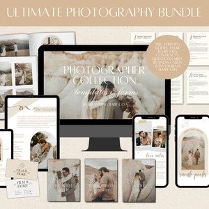 Pacote de fotografia CANVA Ultimate, guias de cliente pré-escritos Boho, modelos de e-mail, cartão de visita, história do Instagram, contratos, questionário