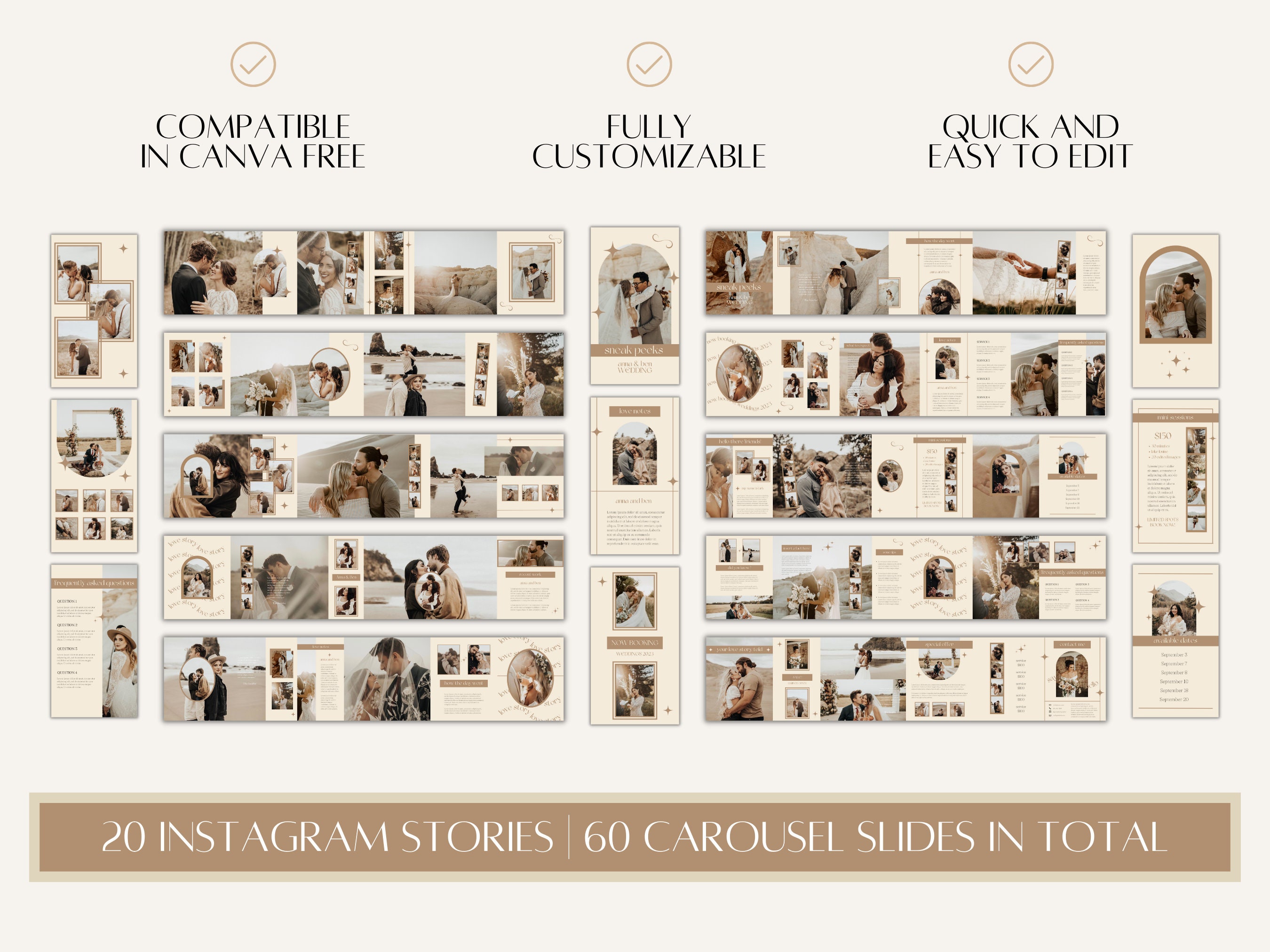 CANVA Boho Instagram Bundle Pack for Photographers, IG Post Carousel ...