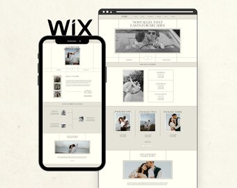 May include: A website for a photography business with the text "Nostalgia that lasts for decades" and images of couples in various poses. The website offers different packages for weddings, engagements, and other events.