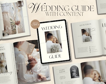 Guida per il cliente CANVA Modern Wedding Photography con contenuto, guida di benvenuto pre-scritta, modello di rivista di fuga modificabile con copia