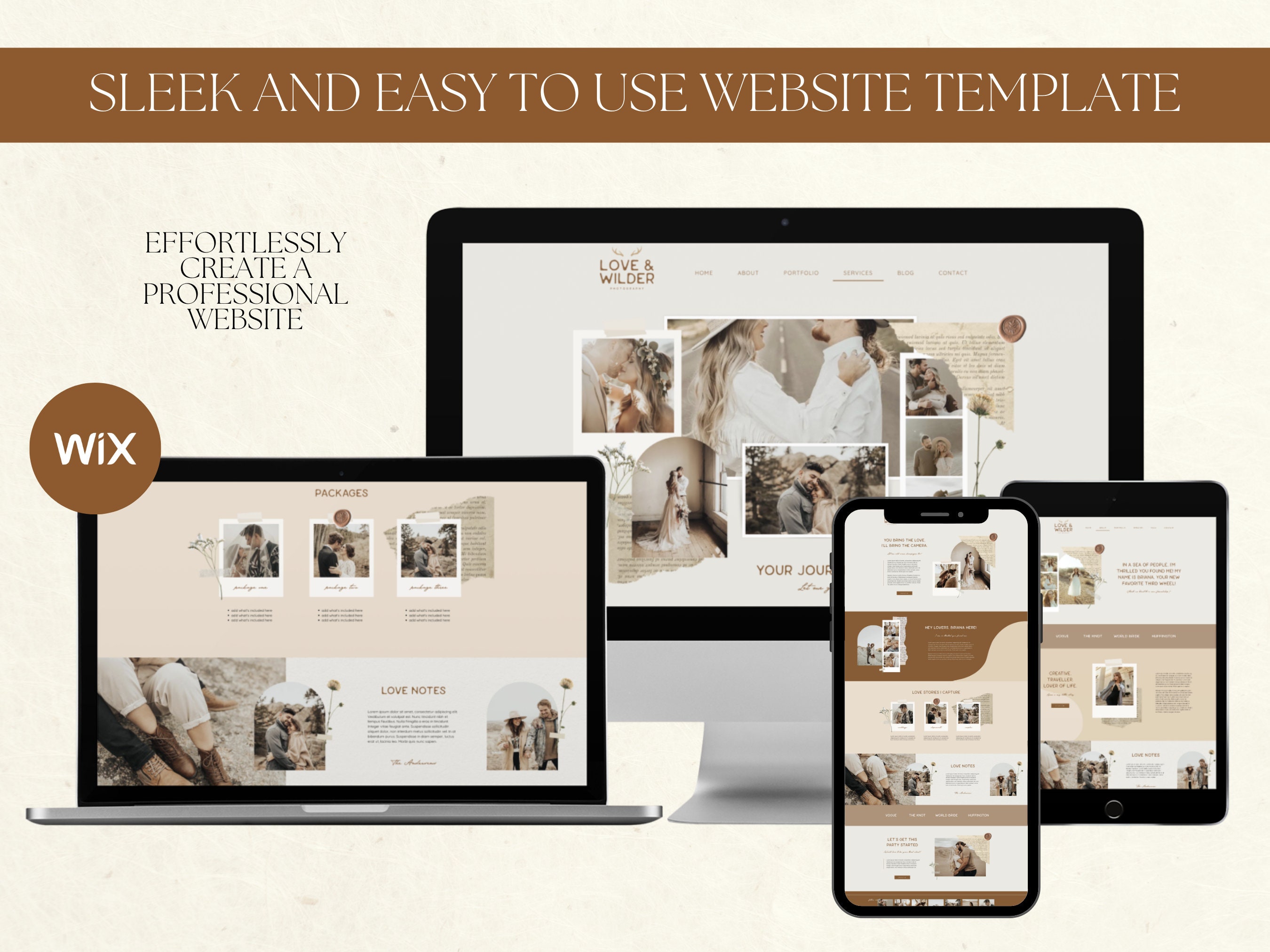 Wix Website Template for Wedding Photographer, Boho Website Design ...