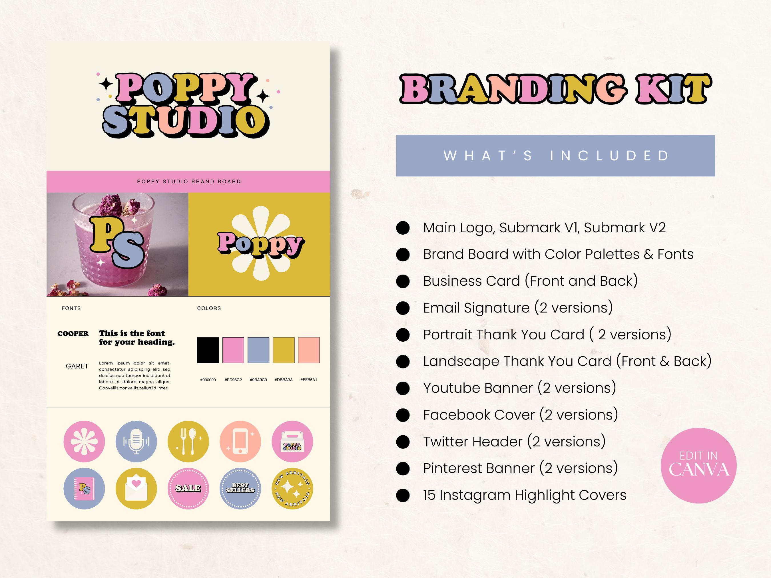 Canva Branding Kit Template, Colorful Retro Branding, Editable Logo ...