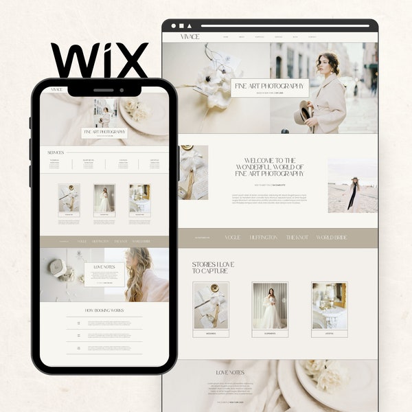 Wix Website Template for Fine Art Wedding Photographer, Modern Editorial Website Design, Photography Website, Creative Wix Web Design