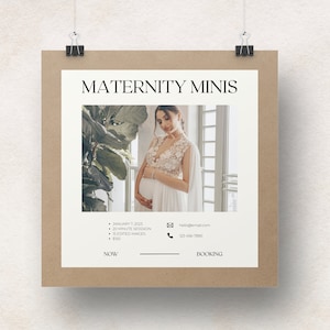 Maternity Mini Session Template Canva, Boho Modern, Maternity Photographer, Photo Minis, Editable Photography Flyer, Social Media Marketing