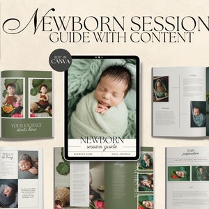 CANVA Modern Newborn Session Client Guide with Content, Pre-written Welcome Guide, Editable Photographer Guide with Copy, Magazine Template